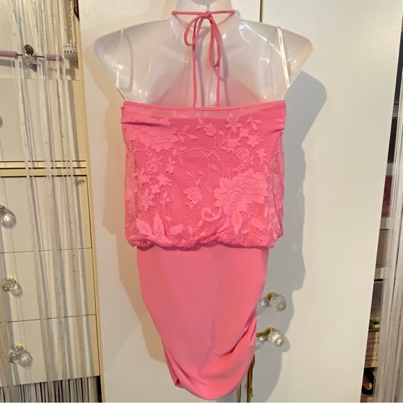 Sirens Pink Floral Lace Mesh Halter Top Mini Dress Size S - Picture 4 of 16